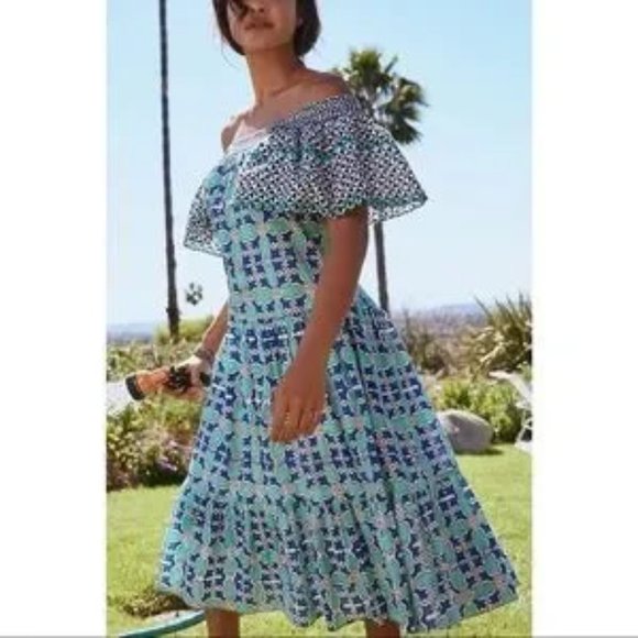 Anthropologie Ro's Garden Off the Shoulder Midi Dress Size Small New - Picture 1 of 14